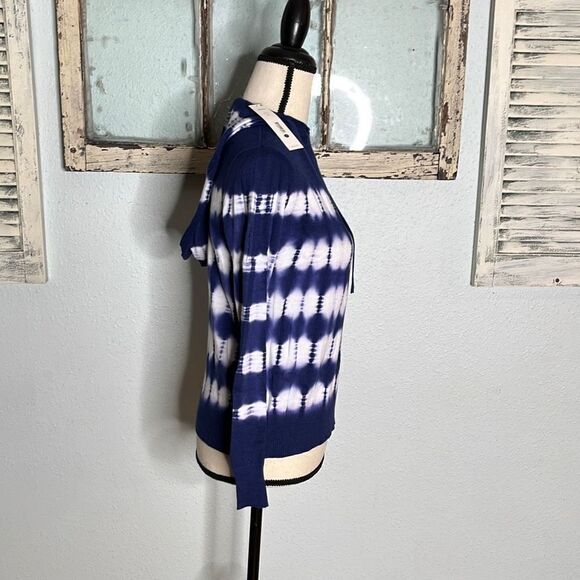 Aqua Women's Tie Dye Hoodie Knitted Long Sleeve Sweater Navy Blue Size Small NWT - Picture 8 of 11